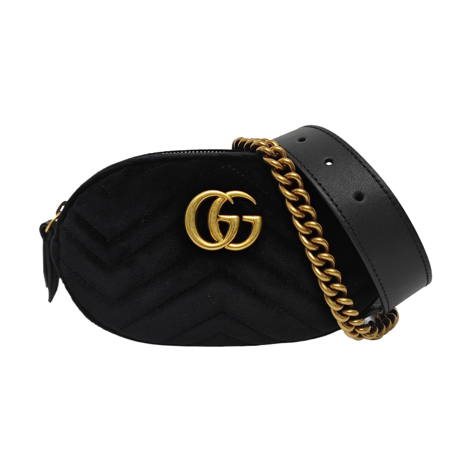 Authenticated pre-owned  GG Marmont Quilted Velvet Black - Belt Bag at Looply