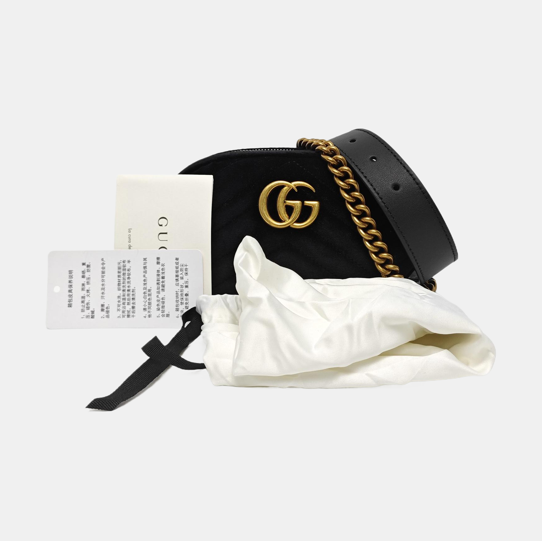 Authenticated pre-owned  GG Marmont Quilted Velvet Black - Belt Bag at Looply