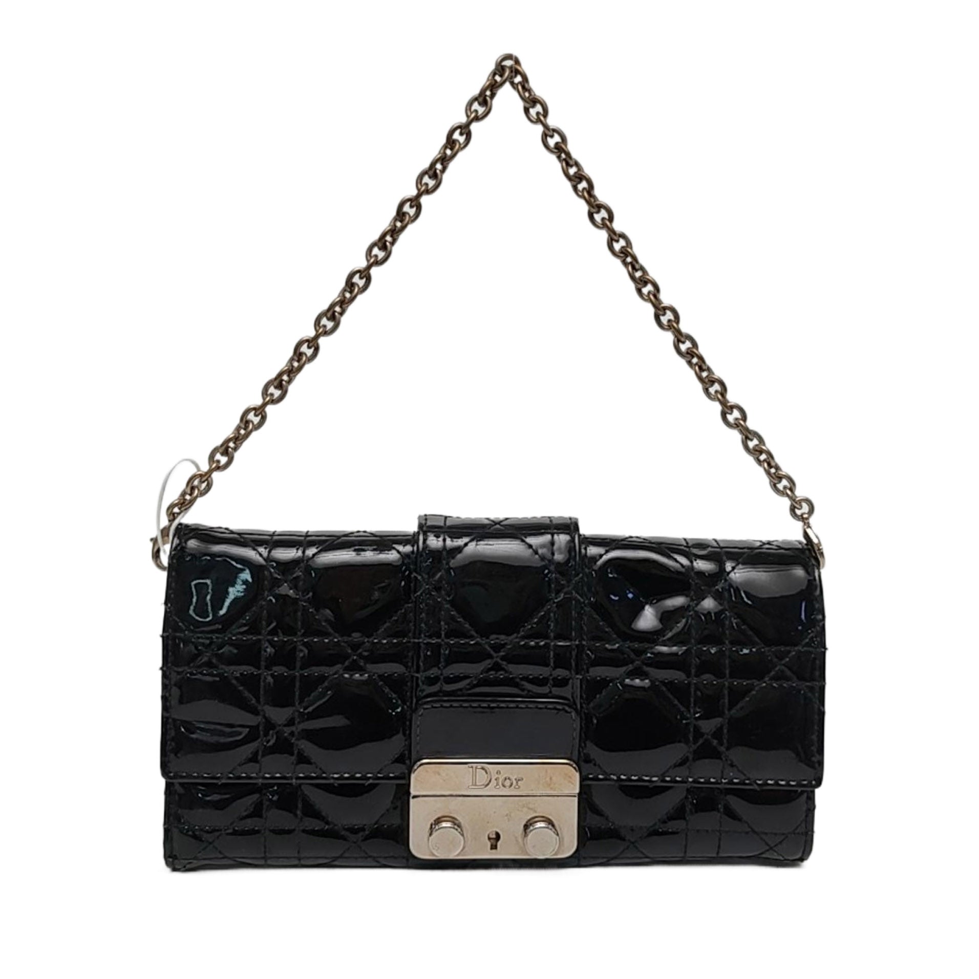 Authenticated pre-owned  Miss Dior Quilted Damier Patent Leather Black - Top Handle Bag at Looply