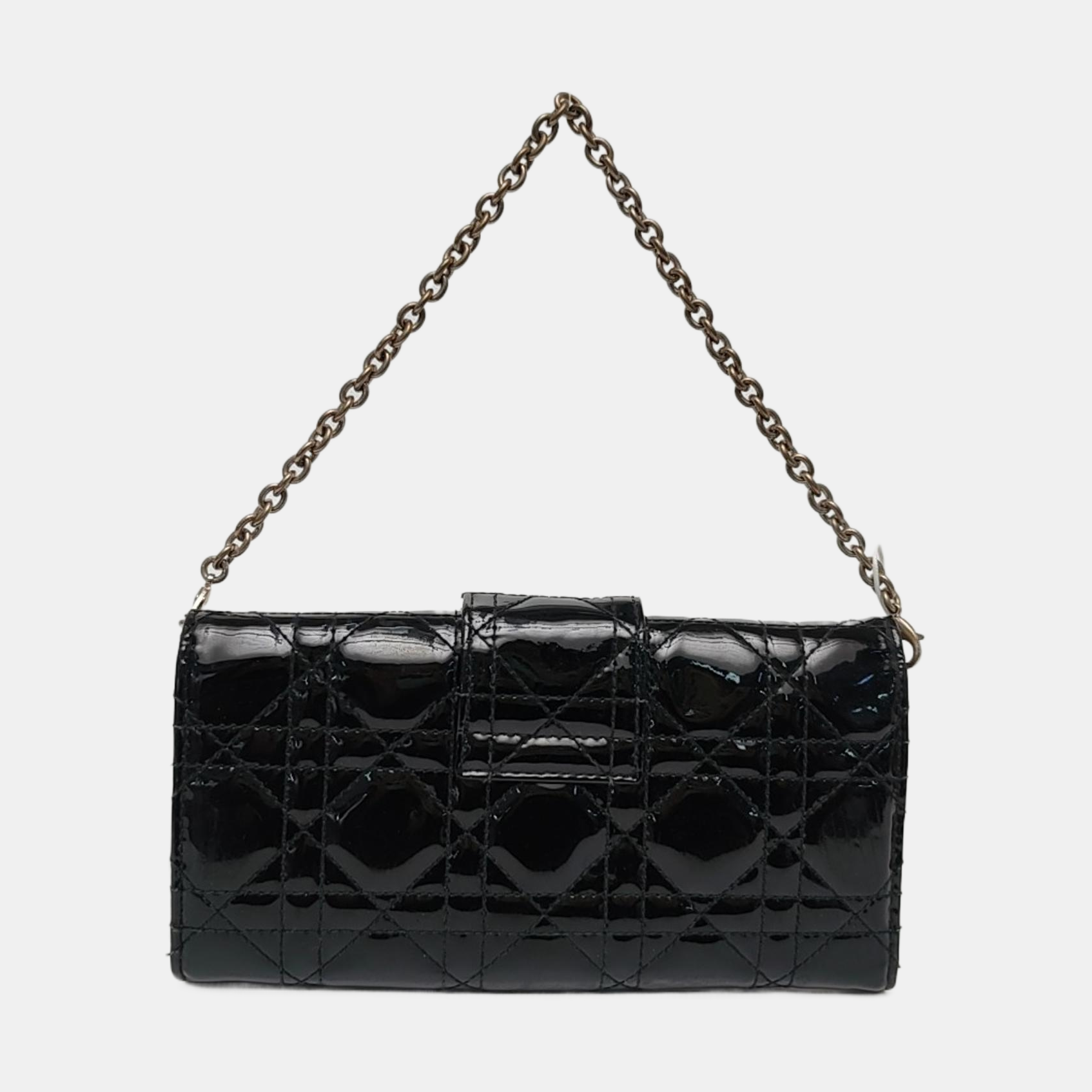 Authenticated pre-owned  Miss Dior Quilted Damier Patent Leather Black - Top Handle Bag at Looply