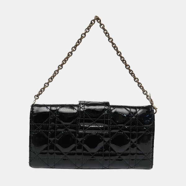 Authenticated pre-owned  Miss Dior Quilted Damier Patent Leather Black - Top Handle Bag at Looply