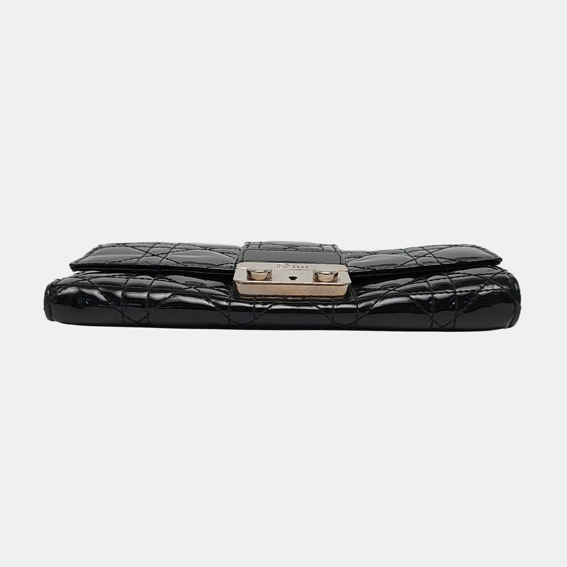 Authenticated pre-owned  Miss Dior Quilted Damier Patent Leather Black - Top Handle Bag at Looply