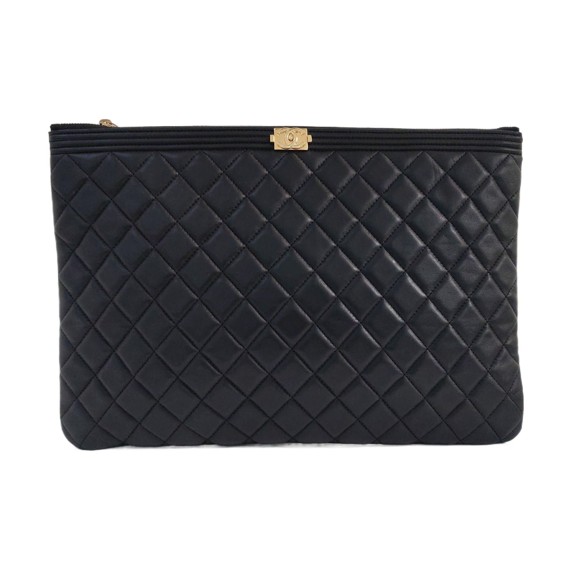 Authenticated pre-owned  Boy Chanel Large Quilted Lambskin Black - Clutch at Looply