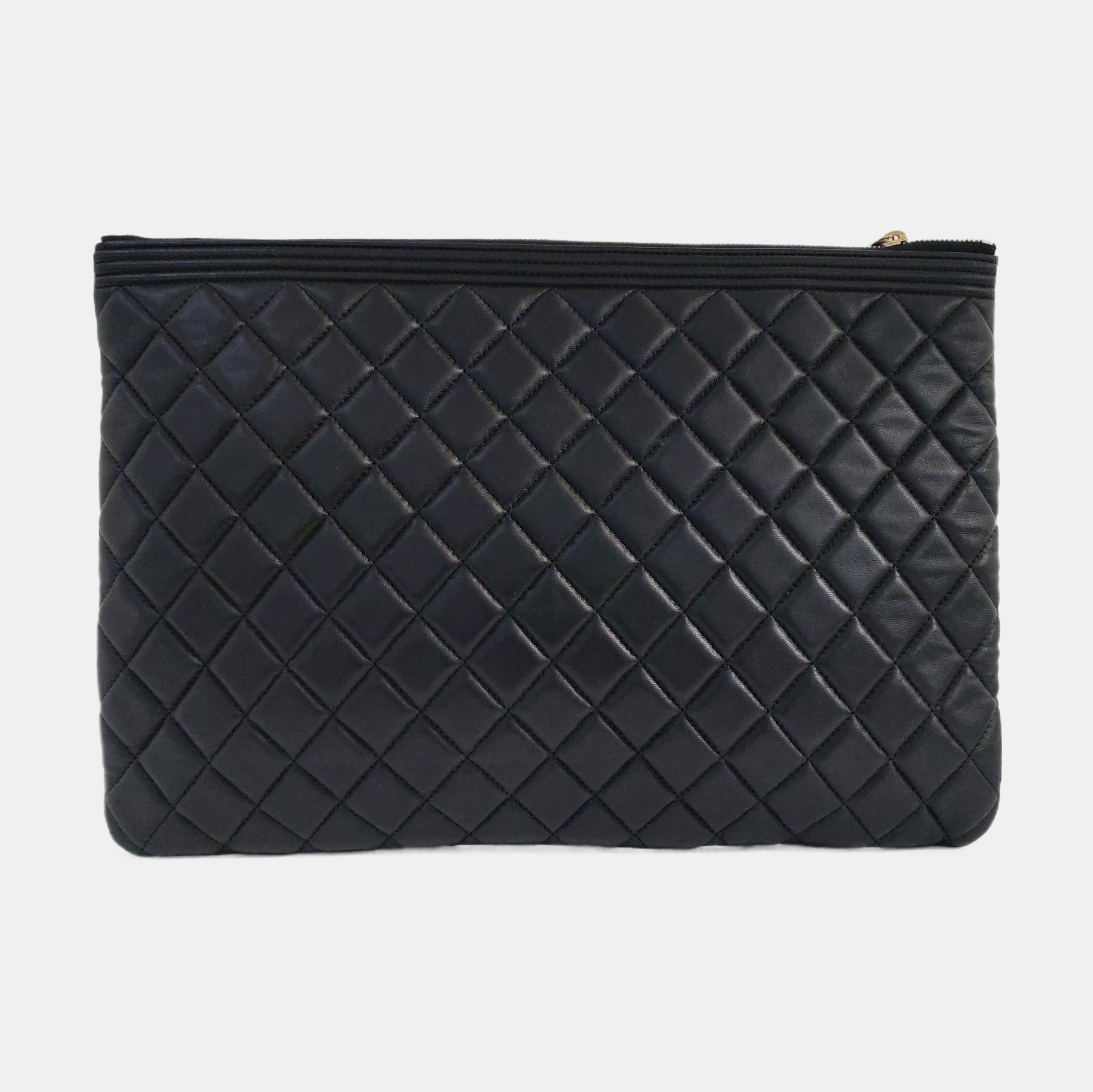 Authenticated pre-owned  Boy Chanel Large Quilted Lambskin Black - Clutch at Looply