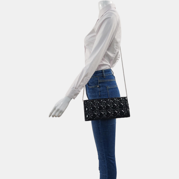 Authenticated pre-owned  Dior Lady Dior Cannage Patent Leather Black - Shoulder Bag at Looply