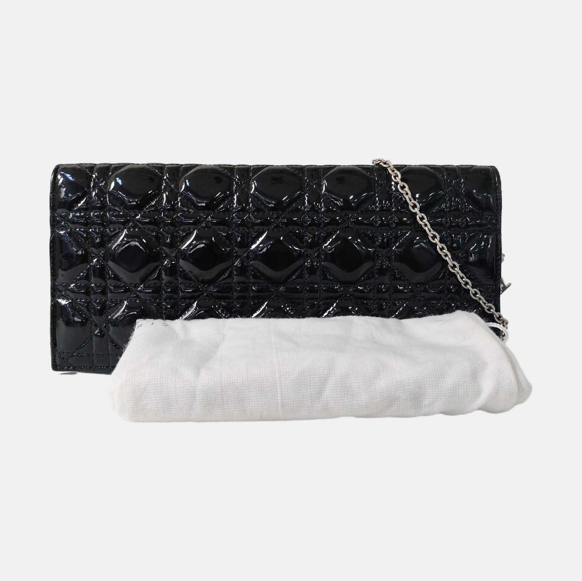 Authenticated pre-owned  Dior Lady Dior Cannage Patent Leather Black - Shoulder Bag at Looply