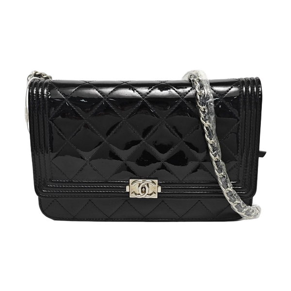 Authenticated pre-owned  Boy Chanel WOC Quilted Patent Leather Black - Shoulder Bag at Looply