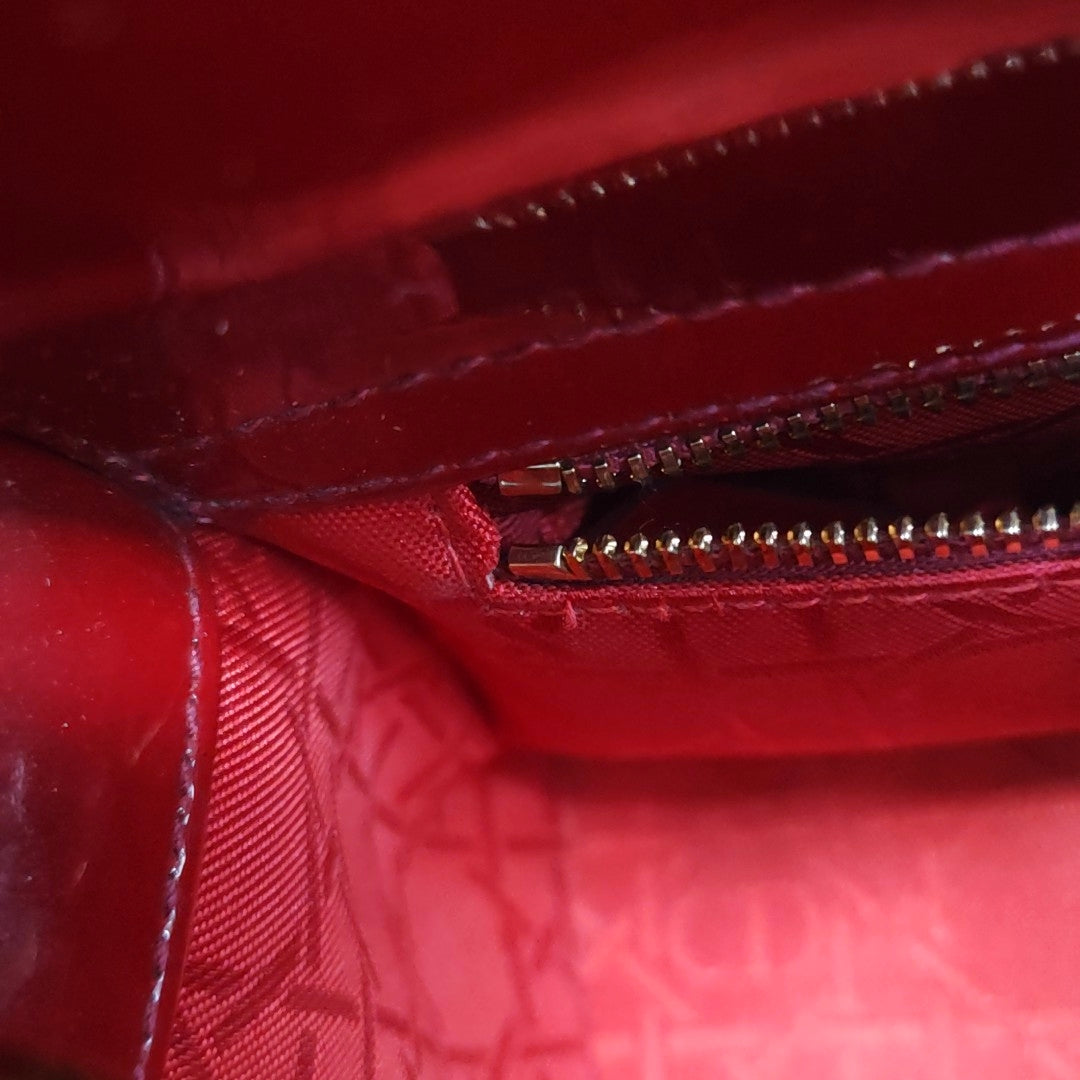 Authenticated pre-owned  Lady Dior Mini Patent Leather Red - Shoulder Bag at Looply