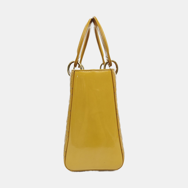 Authenticated pre-owned  Lady Dior Cannage Patent Leather Yellow - Shoulder Bag at Looply