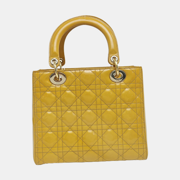 Authenticated pre-owned  Lady Dior Cannage Patent Leather Yellow - Shoulder Bag at Looply