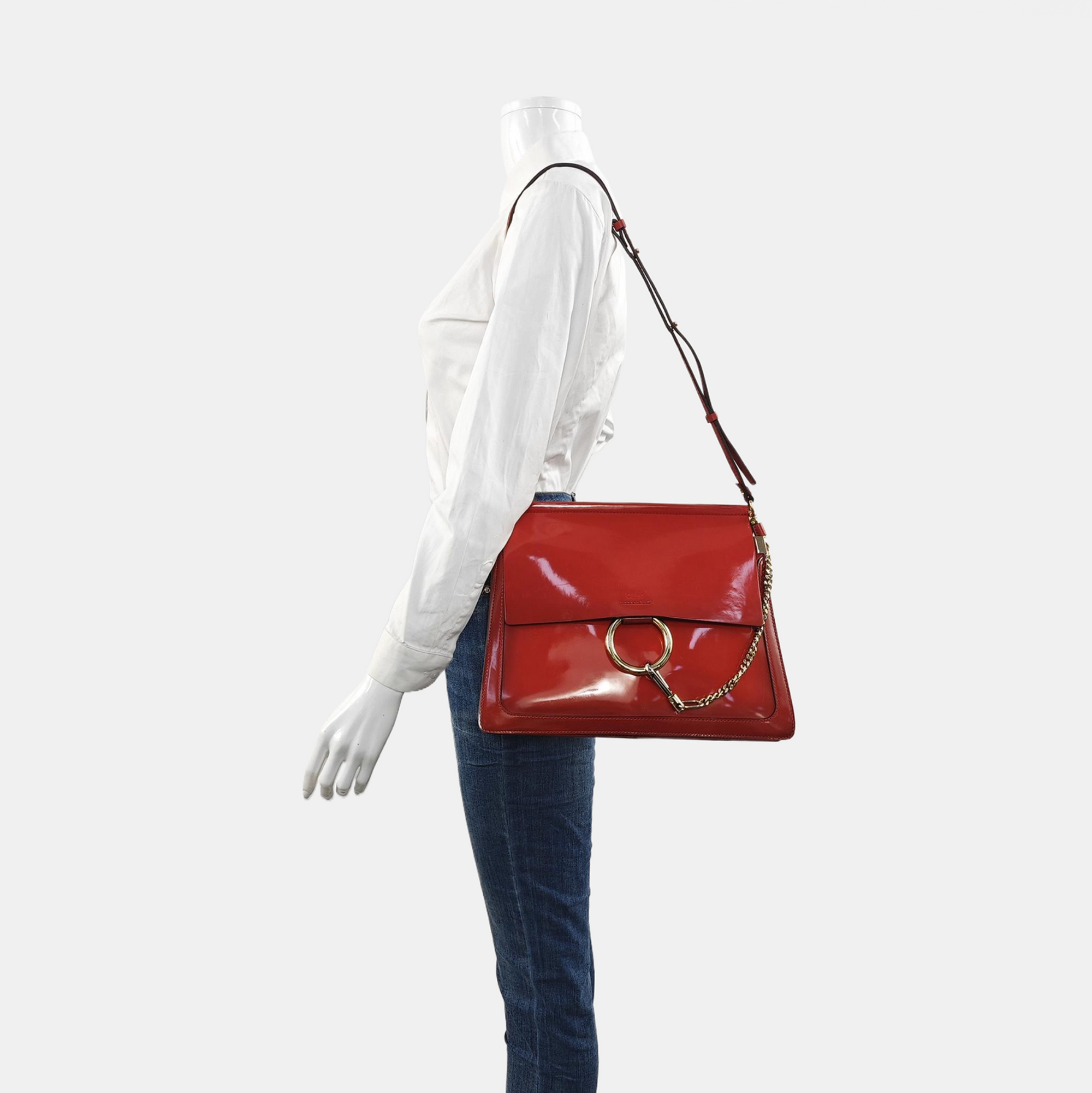 Authenticated pre-owned  Faye Medium Patent Leather Red - Top Handle Bag at Looply