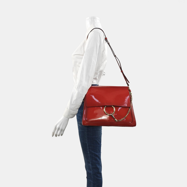 Authenticated pre-owned  Faye Medium Patent Leather Red - Top Handle Bag at Looply