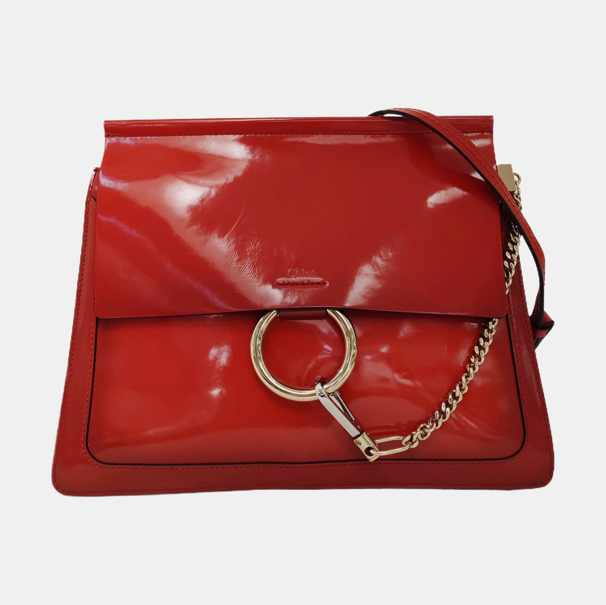 Authenticated pre-owned  Faye Medium Patent Leather Red - Top Handle Bag at Looply