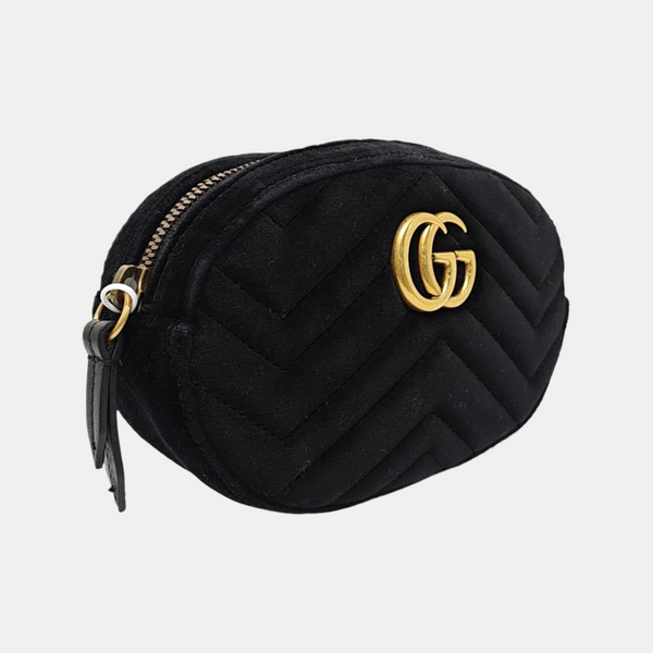 Authenticated pre-owned  GG Marmont Quilted Velvet Black - Belt Bag at Looply