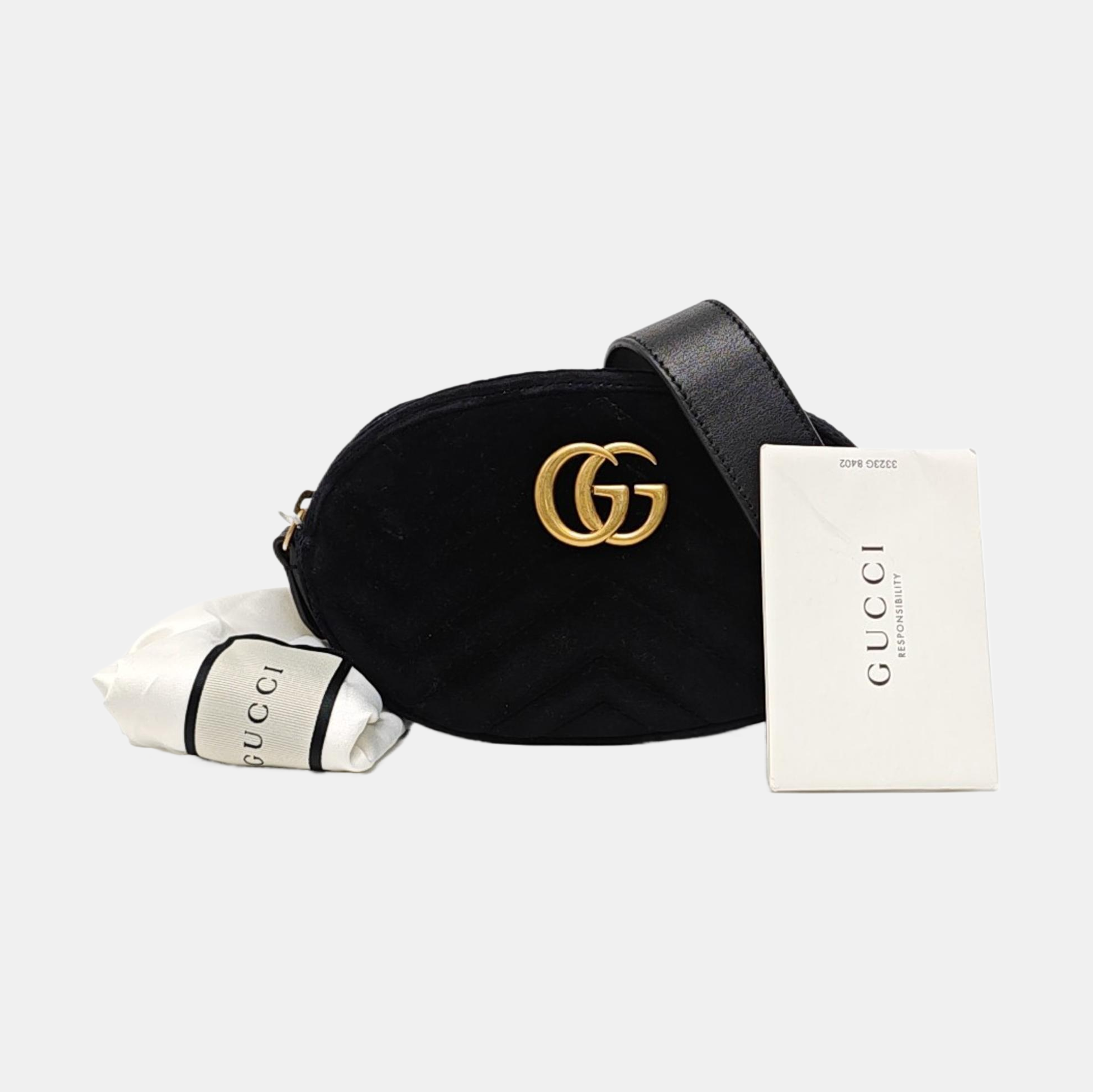 Authenticated pre-owned  GG Marmont Quilted Velvet Black - Belt Bag at Looply