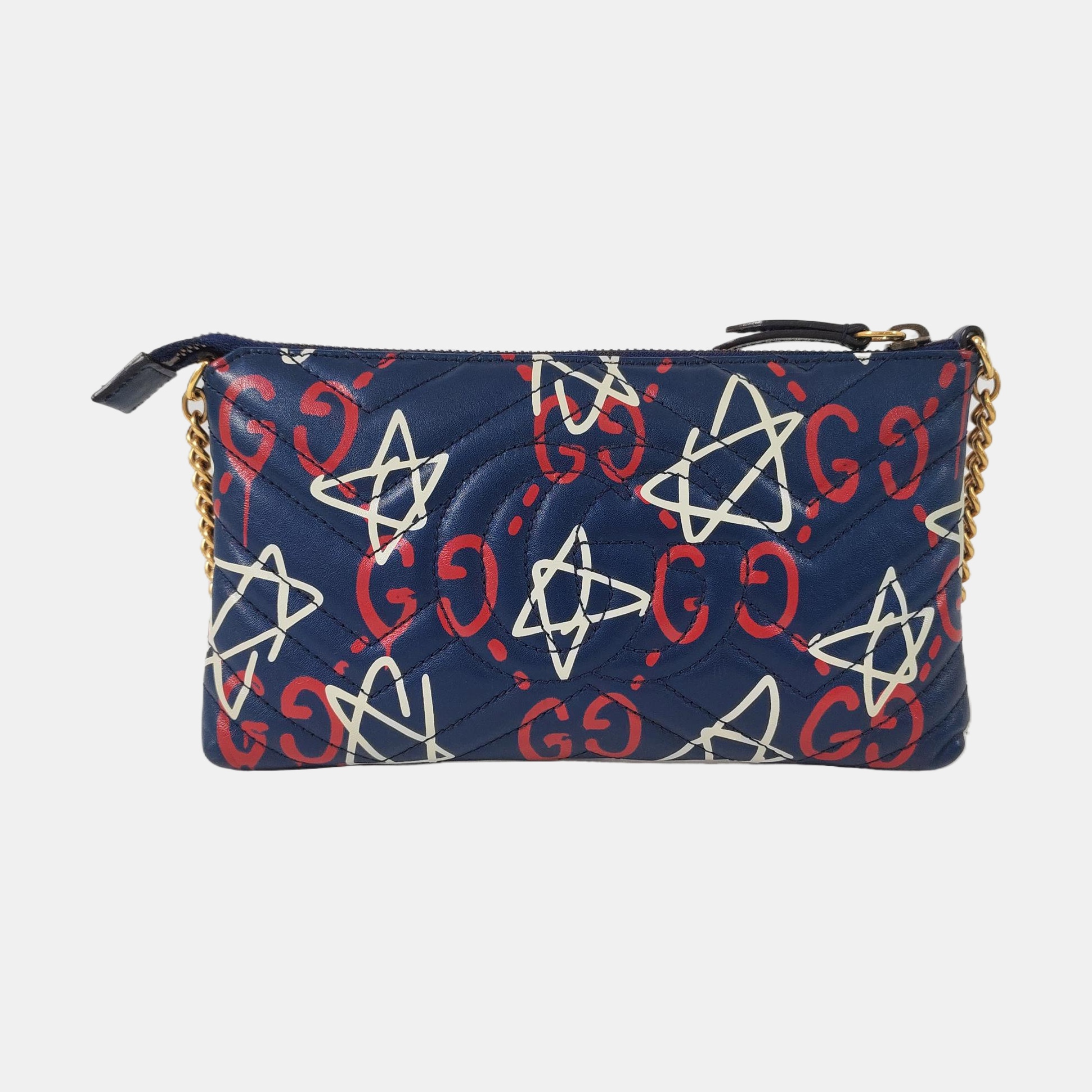 Authenticated pre-owned  GG Marmont Calfskin Blue - Shoulder Bag at Looply