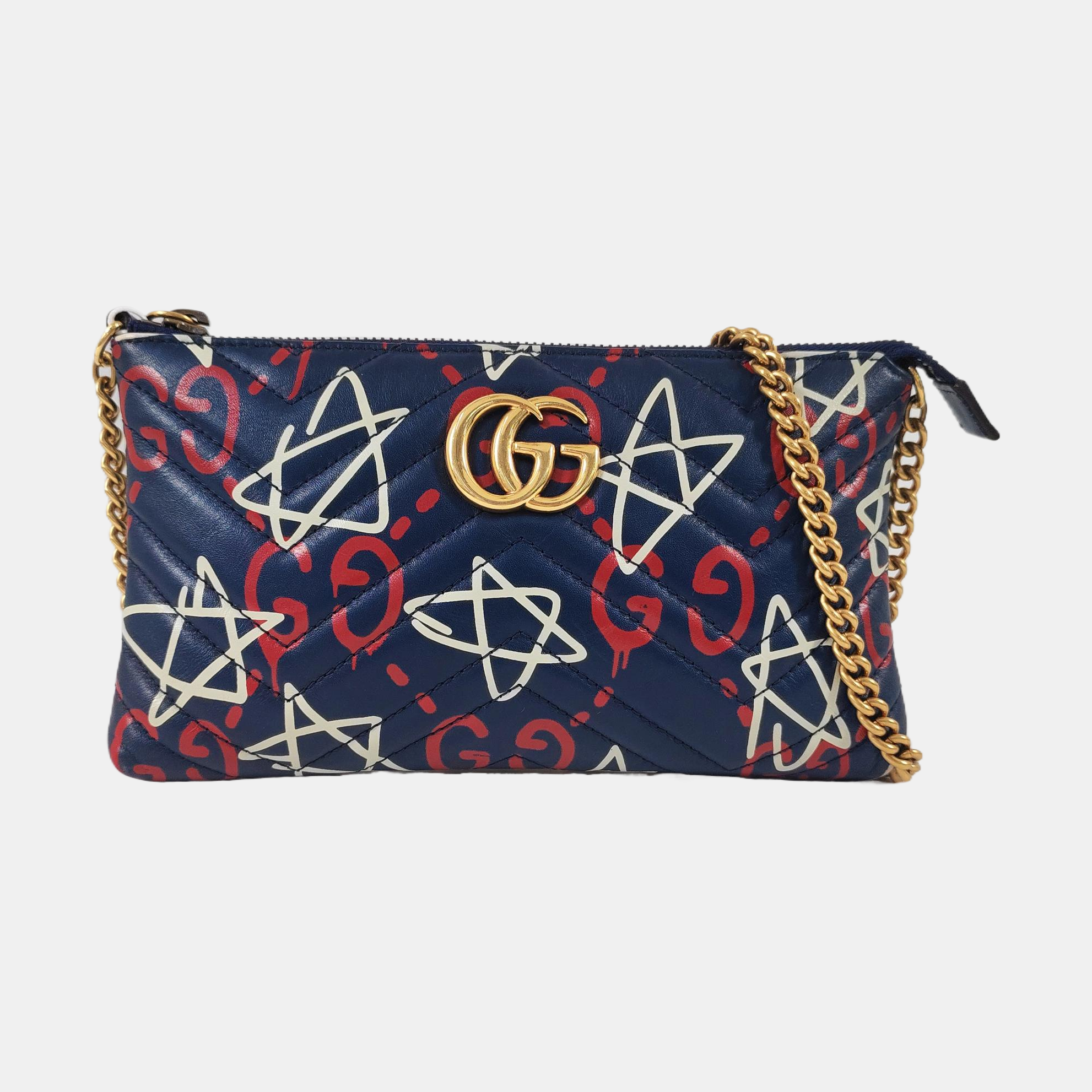 Authenticated pre-owned  GG Marmont Calfskin Blue - Shoulder Bag at Looply