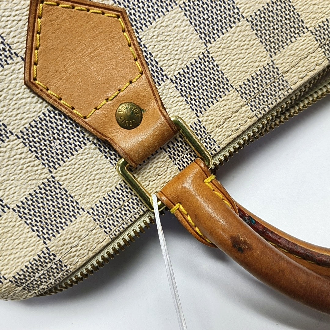 Authenticated pre-owned  Speedy 30 Damier Azur Coated Canvas White - Top Handle Bag at Looply