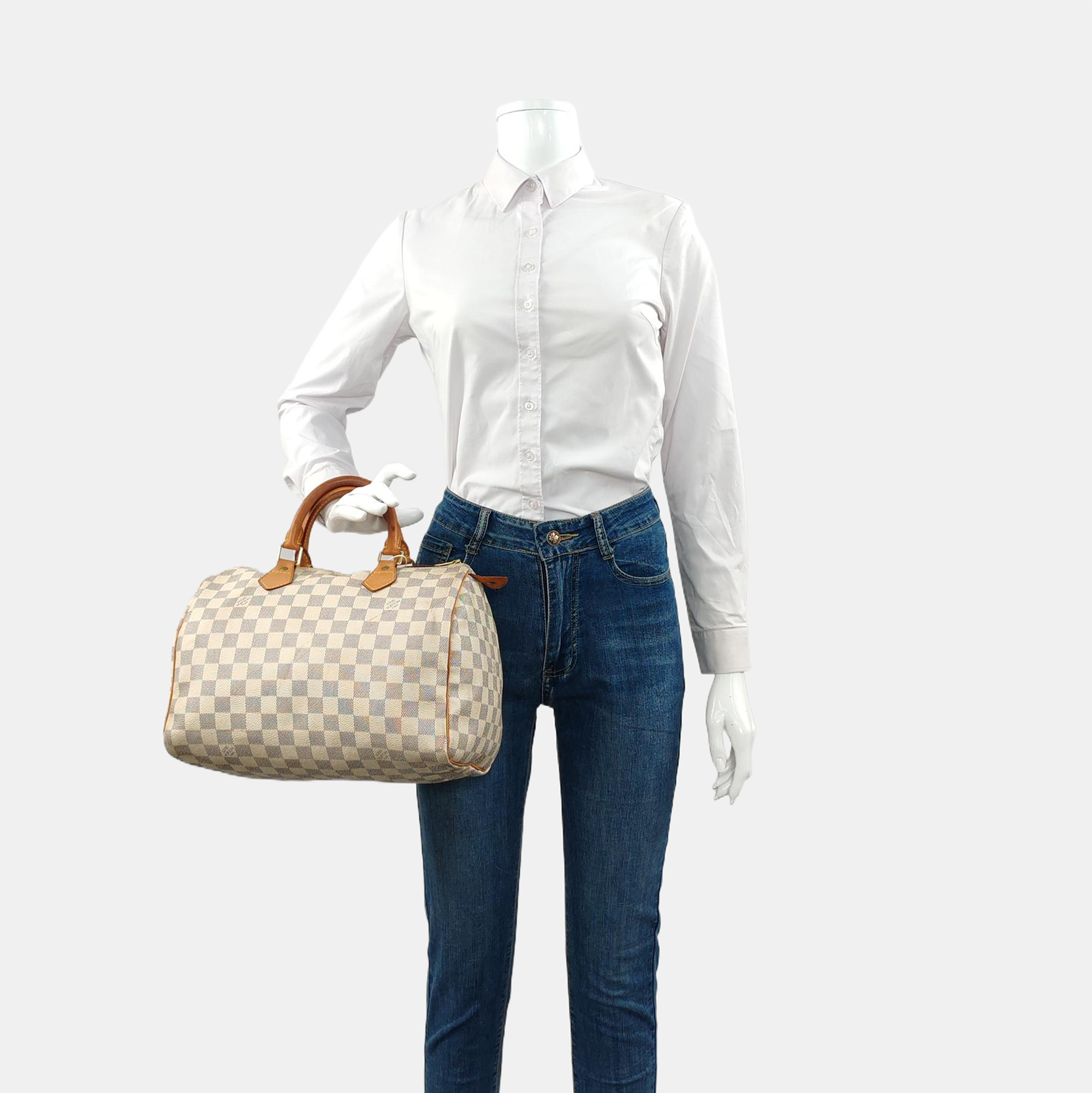 Authenticated pre-owned  Speedy 30 Damier Azur Coated Canvas White - Top Handle Bag at Looply
