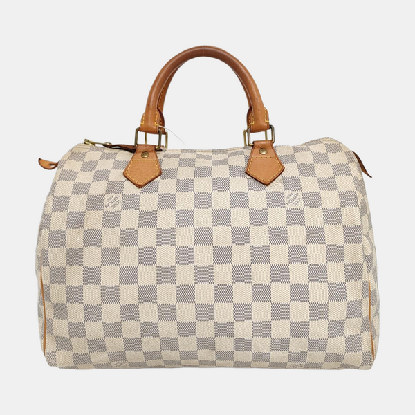 Authenticated pre-owned  Speedy 30 Damier Azur Coated Canvas White - Top Handle Bag at Looply