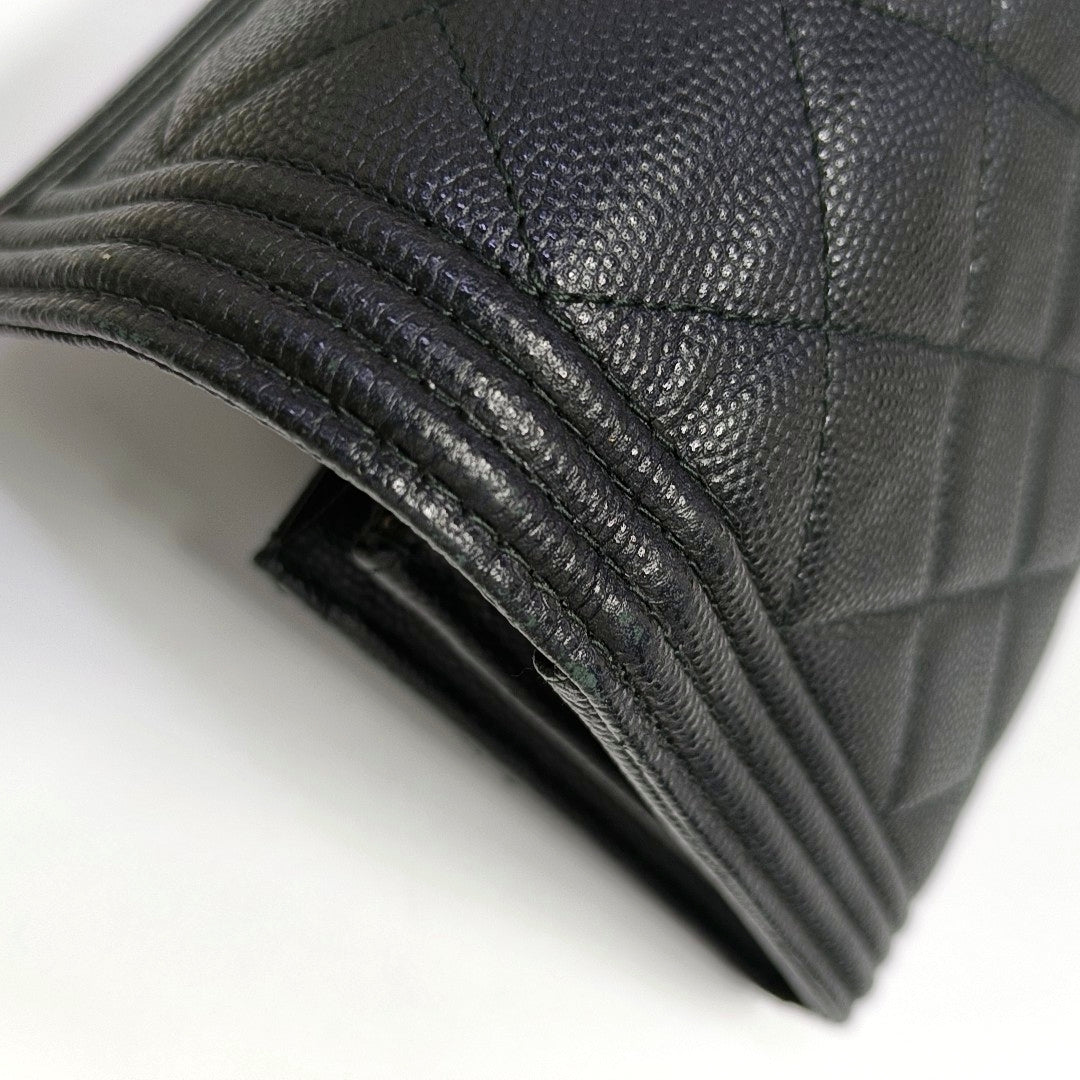 Authenticated pre-owned  Boy Chanel Quilted Grained Calfskin Black Wallet - Wallet at Looply