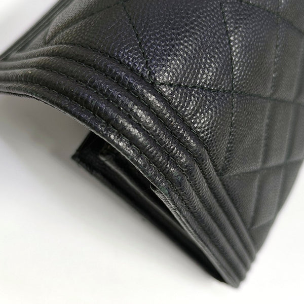Authenticated pre-owned  Boy Chanel Quilted Grained Calfskin Black Wallet - Wallet at Looply