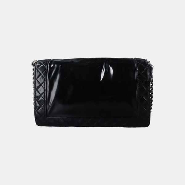 Authenticated pre-owned  Boy Chanel Large Quilted Patent Leather Black - Handbags at Looply