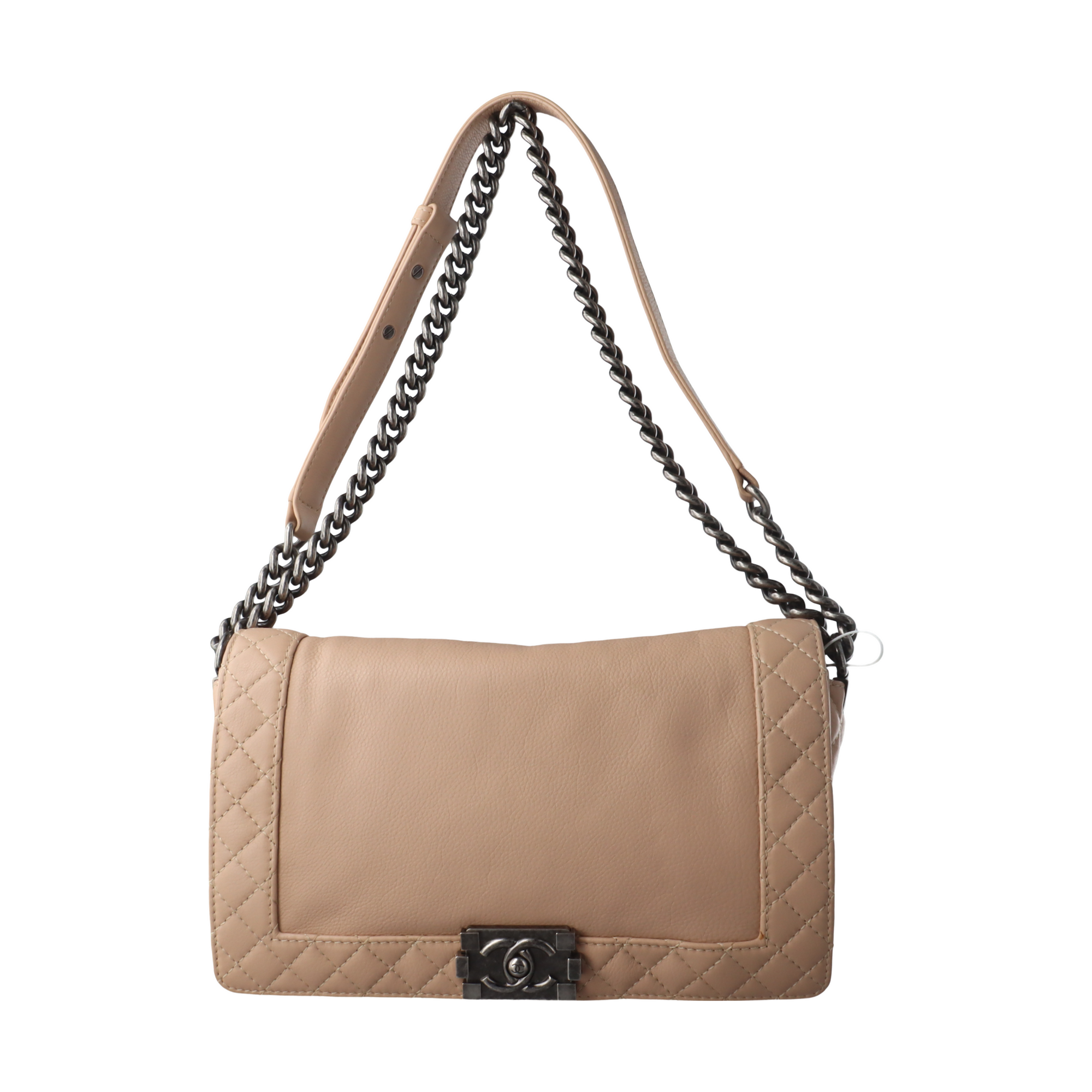 Authenticated pre-owned  Boy Chanel Large Quilted Calfskin Beige - Crossbody Bag at Looply