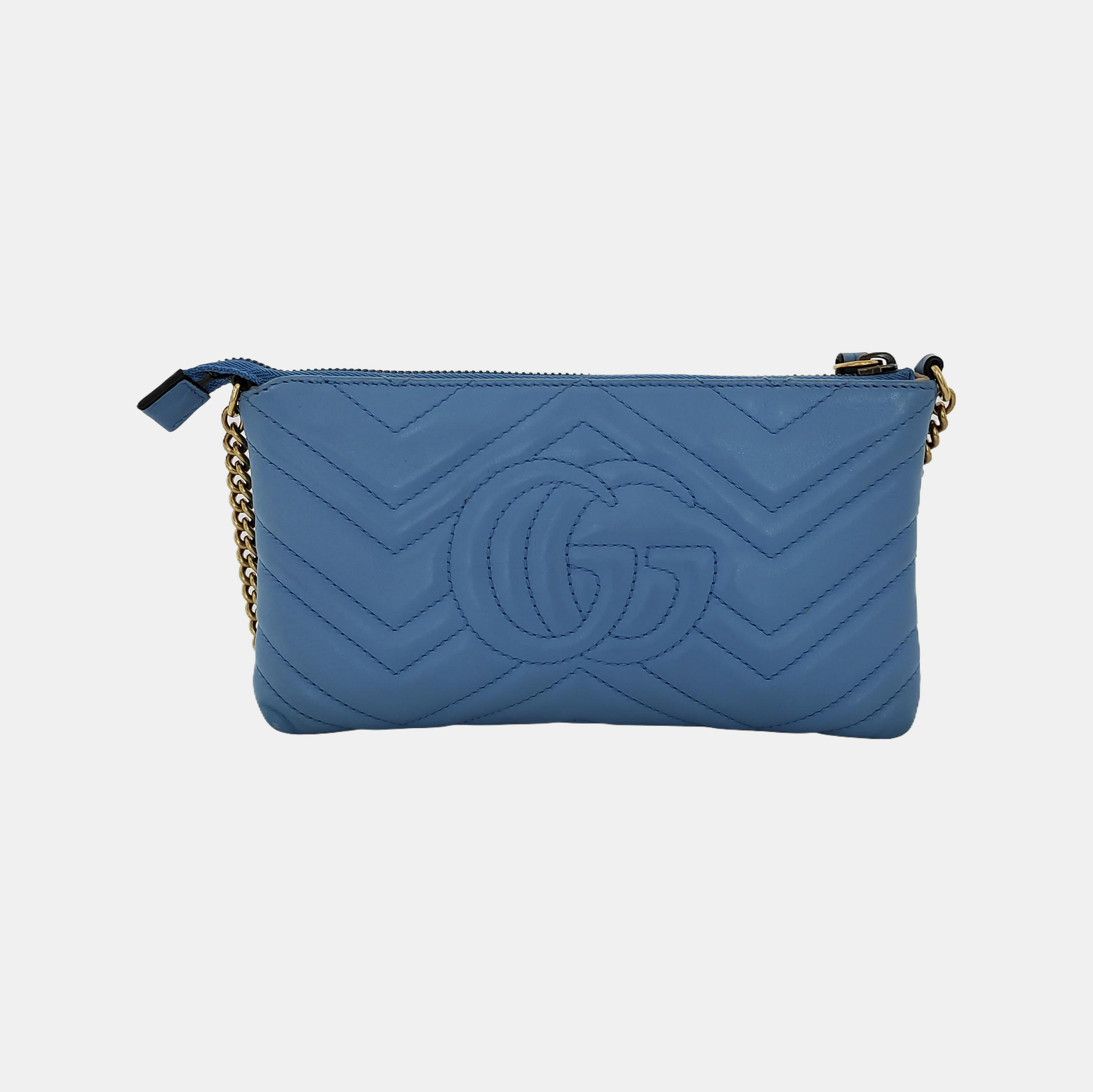 Authenticated pre-owned  GG Marmont Mini Calfskin Blue - Shoulder Bag at Looply