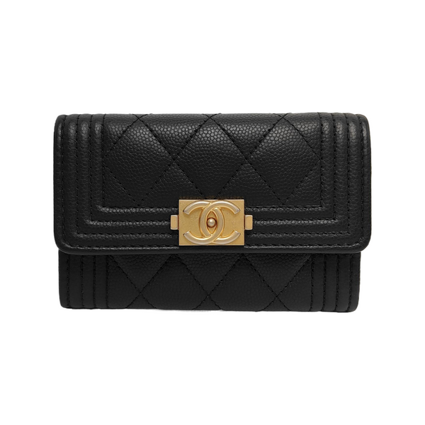 Authenticated pre-owned  Boy Chanel Quilted Grained Calfskin Black Card Holder - Card Holder at Looply