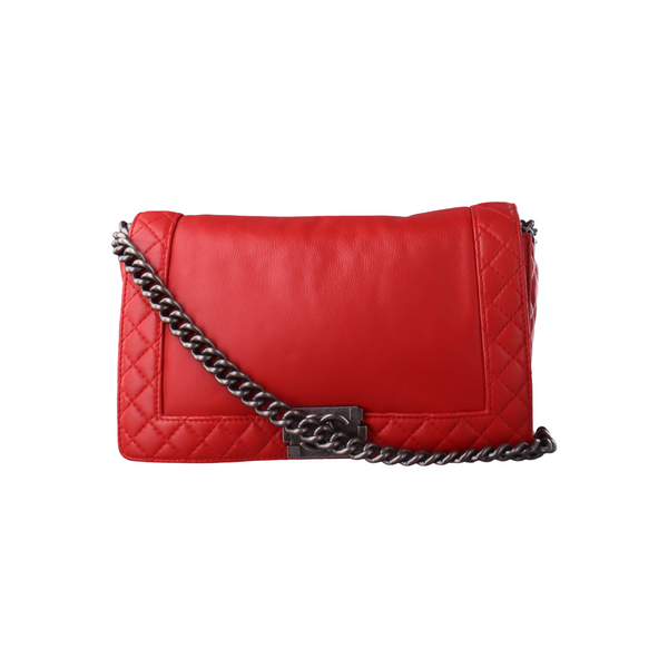 Authenticated pre-owned  Boy Chanel Large Quilted Calfskin Red - Crossbody Bag at Looply