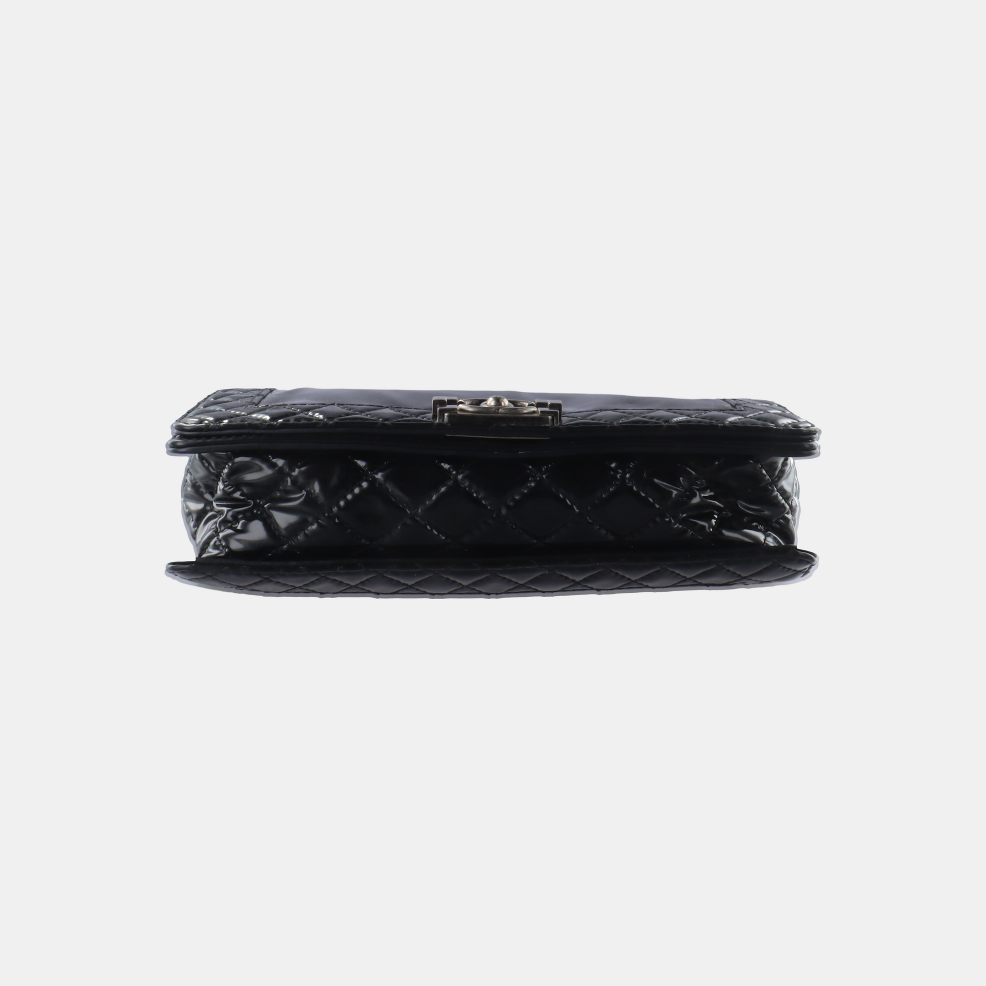 Authenticated pre-owned  Boy Chanel Large Quilted Patent Leather Black - Handbags at Looply
