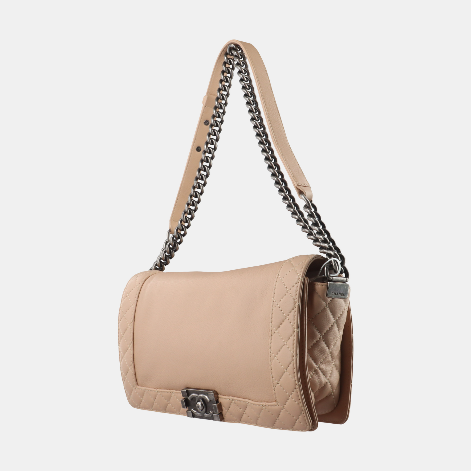 Authenticated pre-owned  Boy Chanel Large Quilted Calfskin Beige - Crossbody Bag at Looply