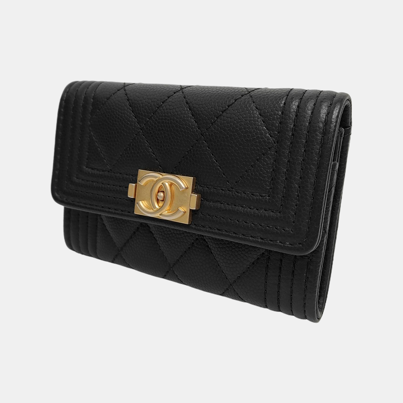 Authenticated pre-owned  Boy Chanel Quilted Grained Calfskin Black Card Holder - Card Holder at Looply