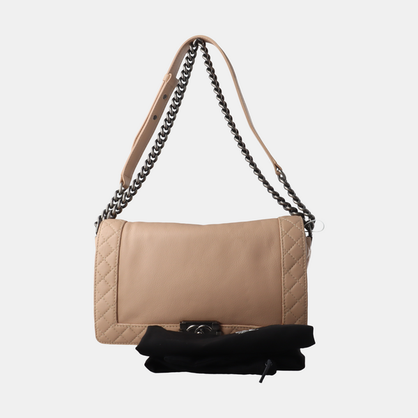 Authenticated pre-owned  Boy Chanel Large Quilted Calfskin Beige - Crossbody Bag at Looply