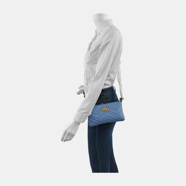 Authenticated pre-owned  GG Marmont Mini Calfskin Blue - Shoulder Bag at Looply