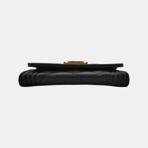 Authenticated pre-owned  Boy Chanel Quilted Grained Calfskin Black Card Holder - Card Holder at Looply