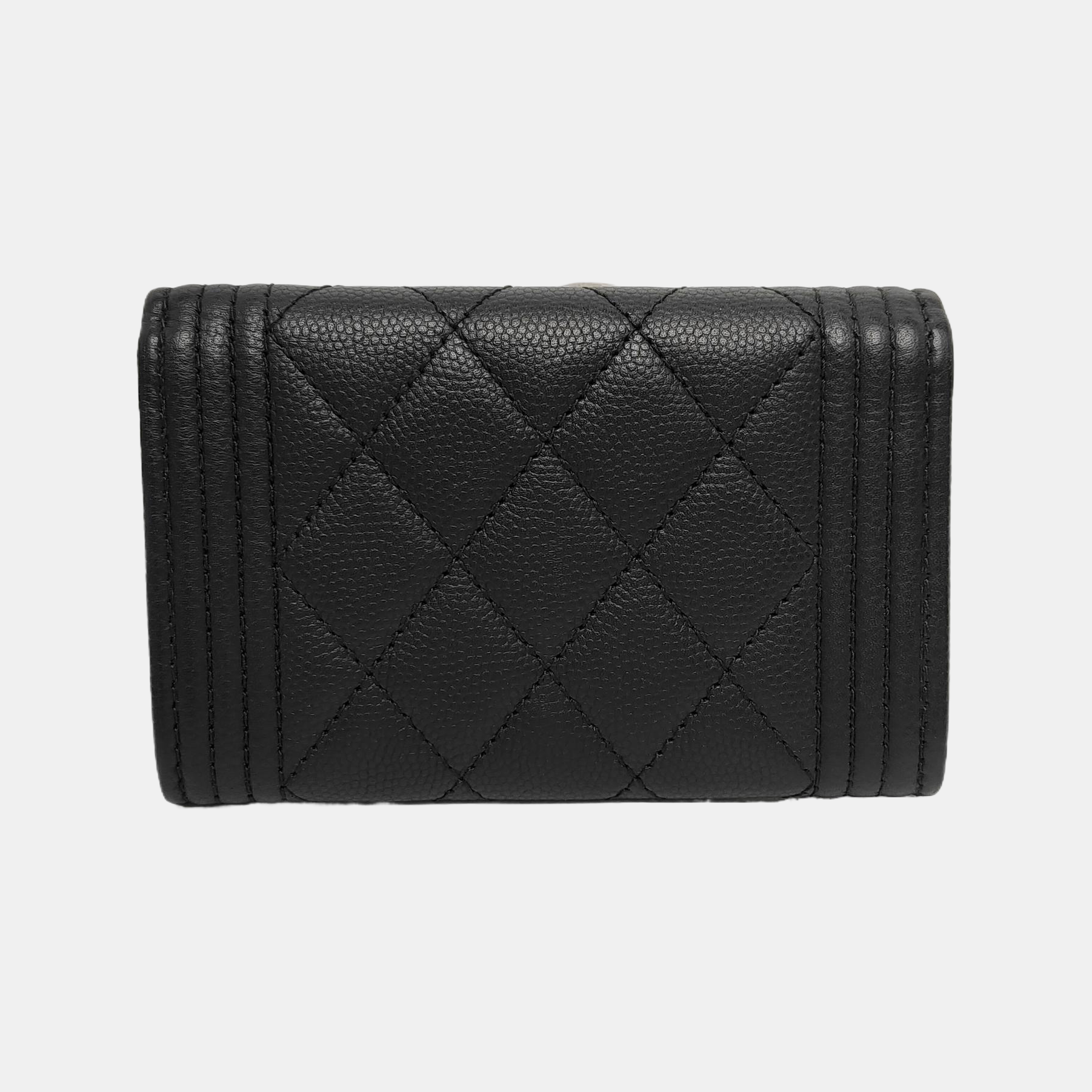 Authenticated pre-owned  Boy Chanel Quilted Grained Calfskin Black Card Holder - Card Holder at Looply