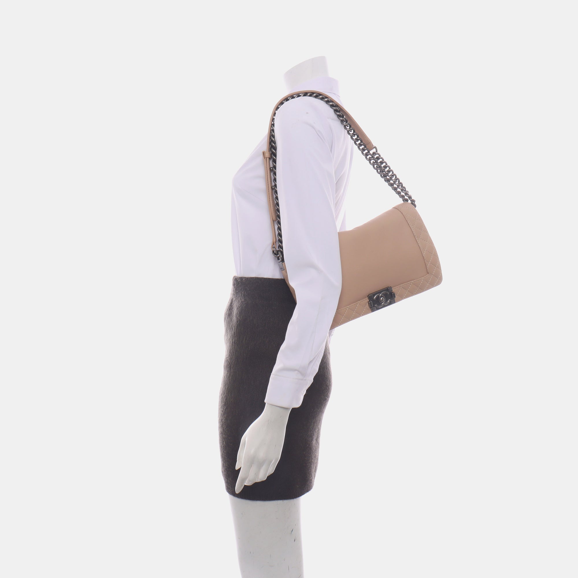 Authenticated pre-owned  Boy Chanel Large Quilted Calfskin Beige - Crossbody Bag at Looply