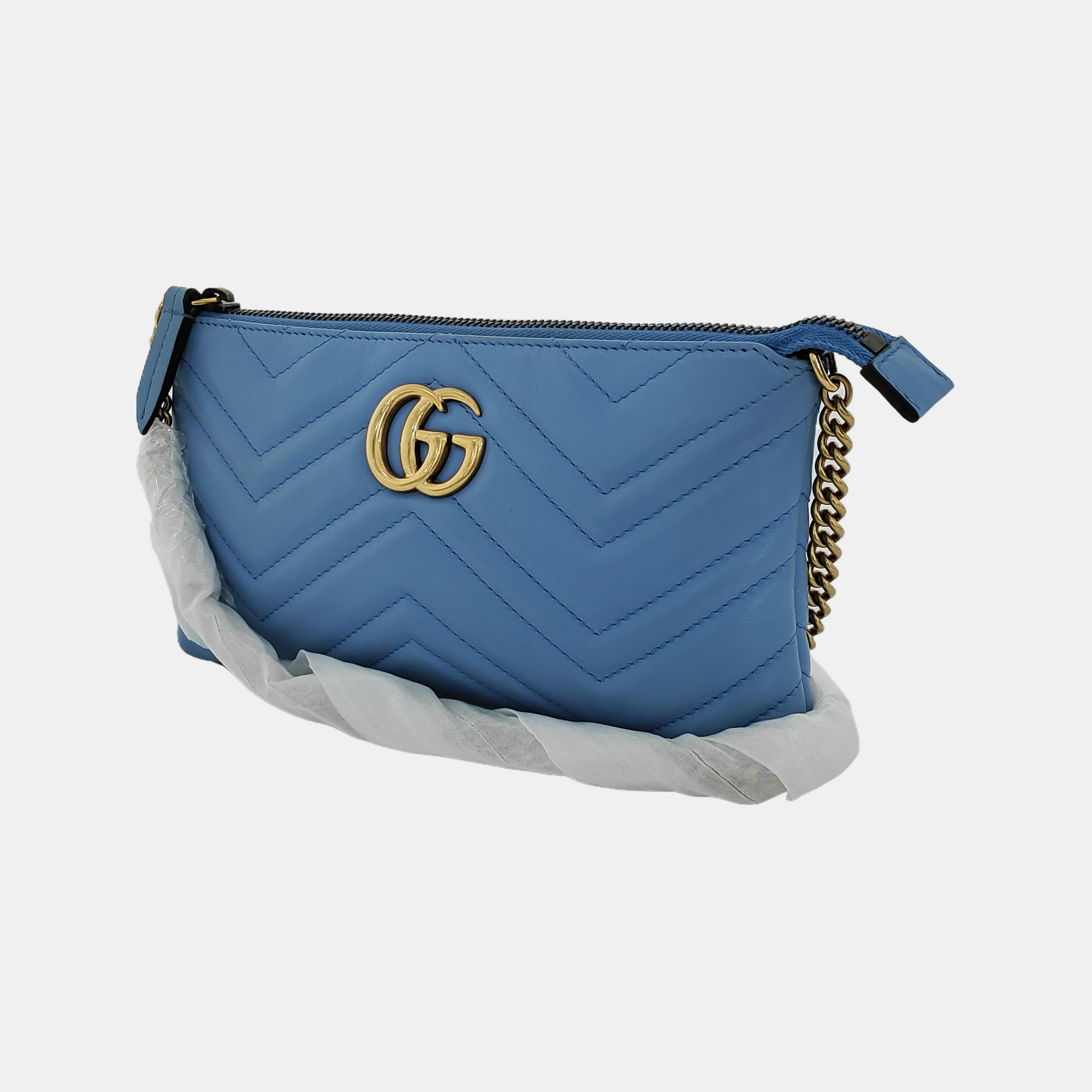 Authenticated pre-owned  GG Marmont Mini Calfskin Blue - Shoulder Bag at Looply