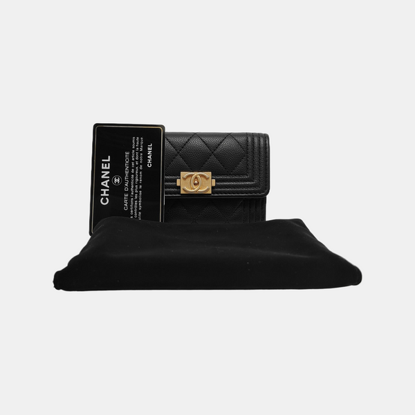 Authenticated pre-owned  Boy Chanel Quilted Grained Calfskin Black Card Holder - Card Holder at Looply