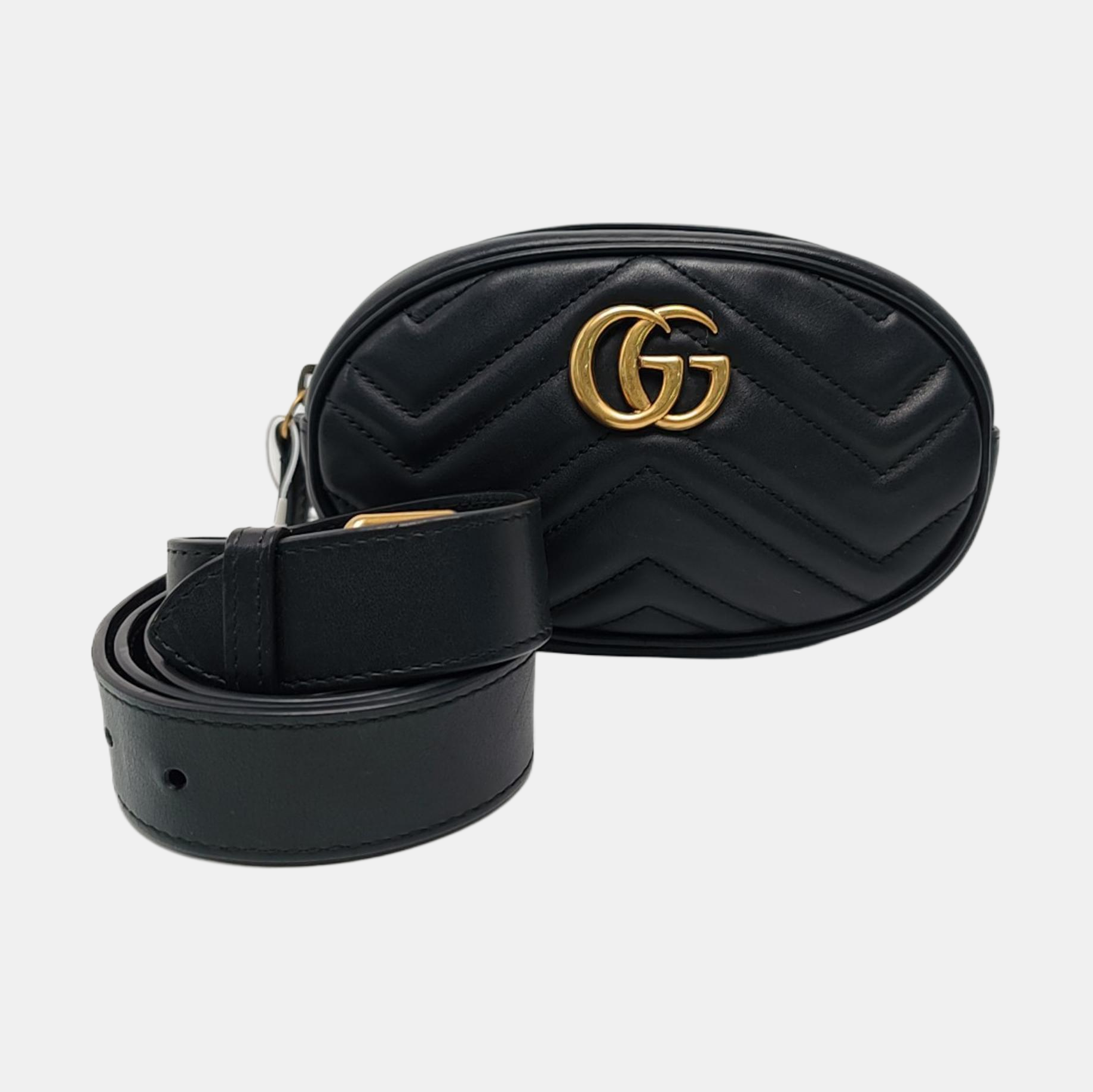 Authenticated pre-owned  GG Marmont Calfskin Black - Belt Bag at Looply
