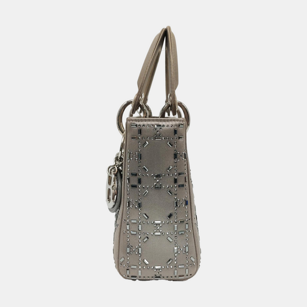 Authenticated pre-owned  Lady Dior Mini Silk Satin Gray - Shoulder Bag at Looply