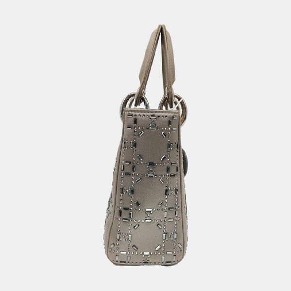 Authenticated pre-owned  Lady Dior Mini Silk Satin Gray - Shoulder Bag at Looply