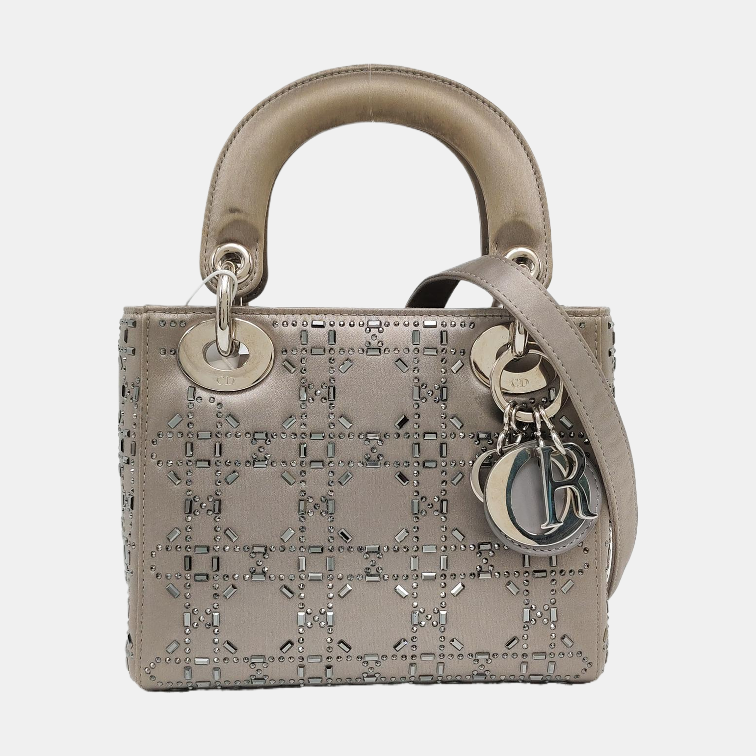 Authenticated pre-owned  Lady Dior Mini Silk Satin Gray - Shoulder Bag at Looply