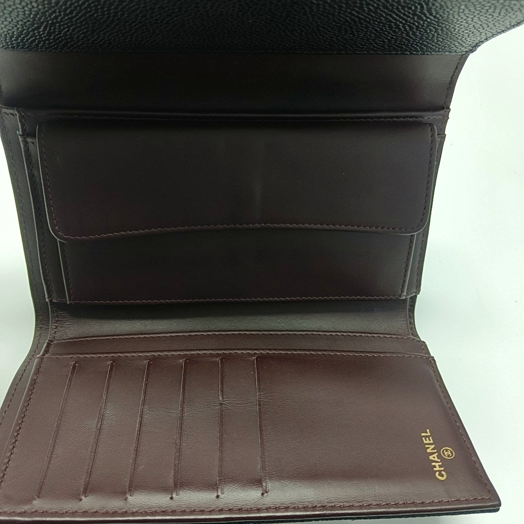 Quilted Grained Calfskin Wallet Black