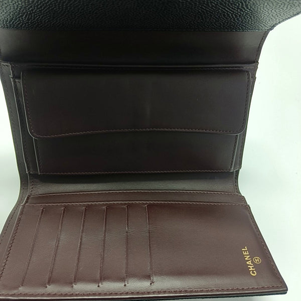 Quilted Grained Calfskin Wallet Black