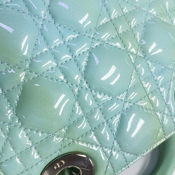 Authenticated pre-owned  Lady Dior Mini Patent Leather Green - Shoulder Bag at Looply