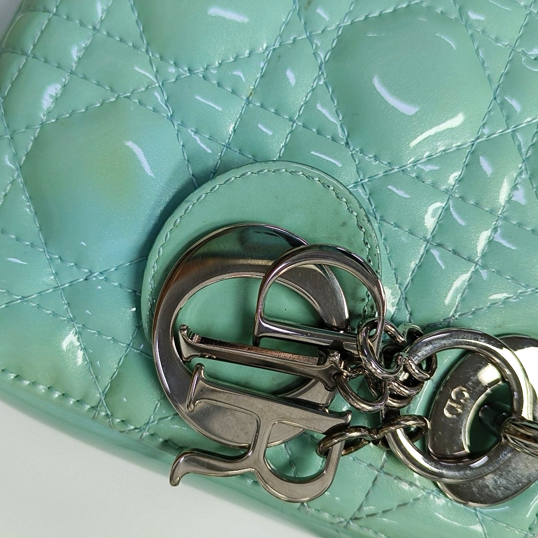 Authenticated pre-owned  Lady Dior Mini Patent Leather Green - Shoulder Bag at Looply