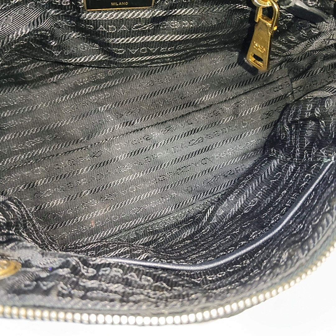 Quilted Nylon Shoulder Bag Black